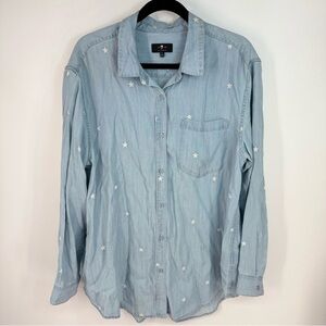 7 For All Mankind Light Blue Star Patterned Oversized Button Down Shirt